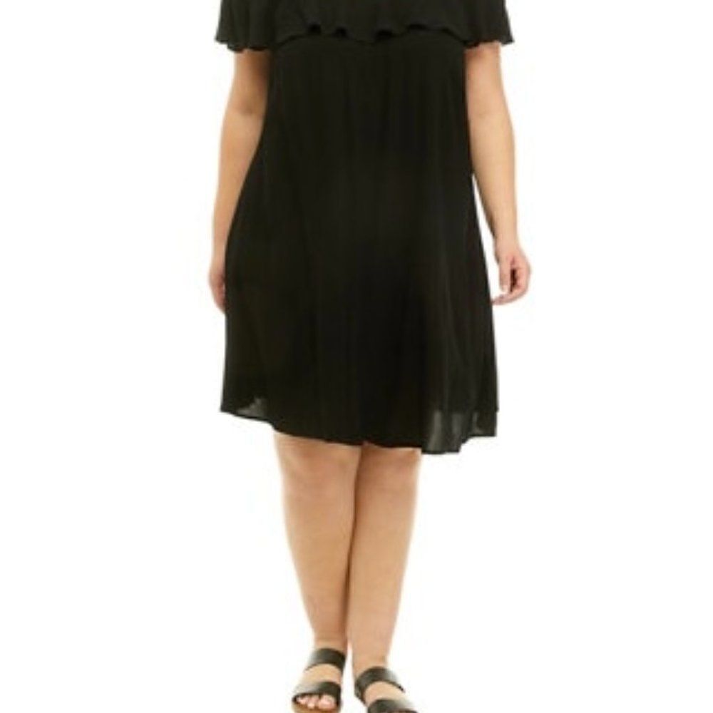 52seven off the shoulder ruffle top solid gauze Black sleeveless dress, size XL